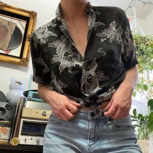 Koi Fish Black and White Button Up